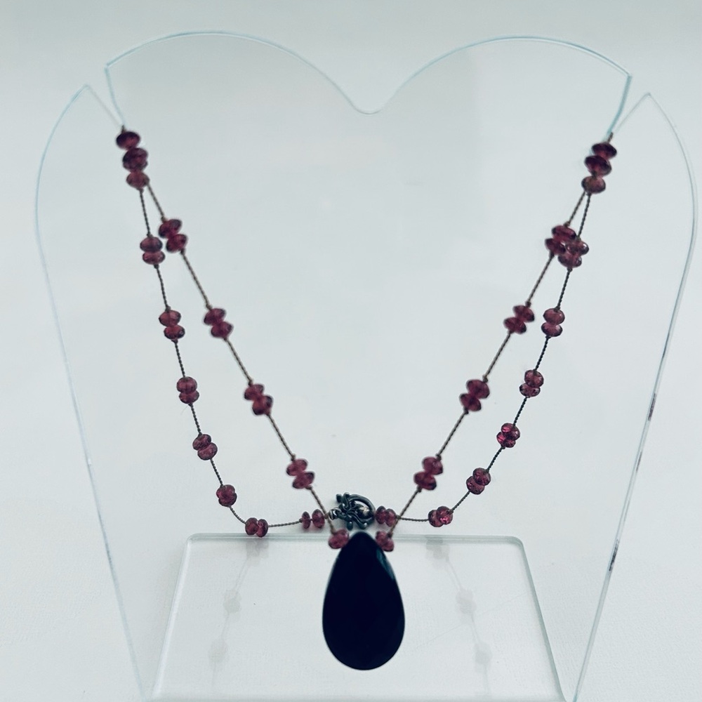 Garnet Necklace Dainty With Pendant Semi precious Stones 16 Inches